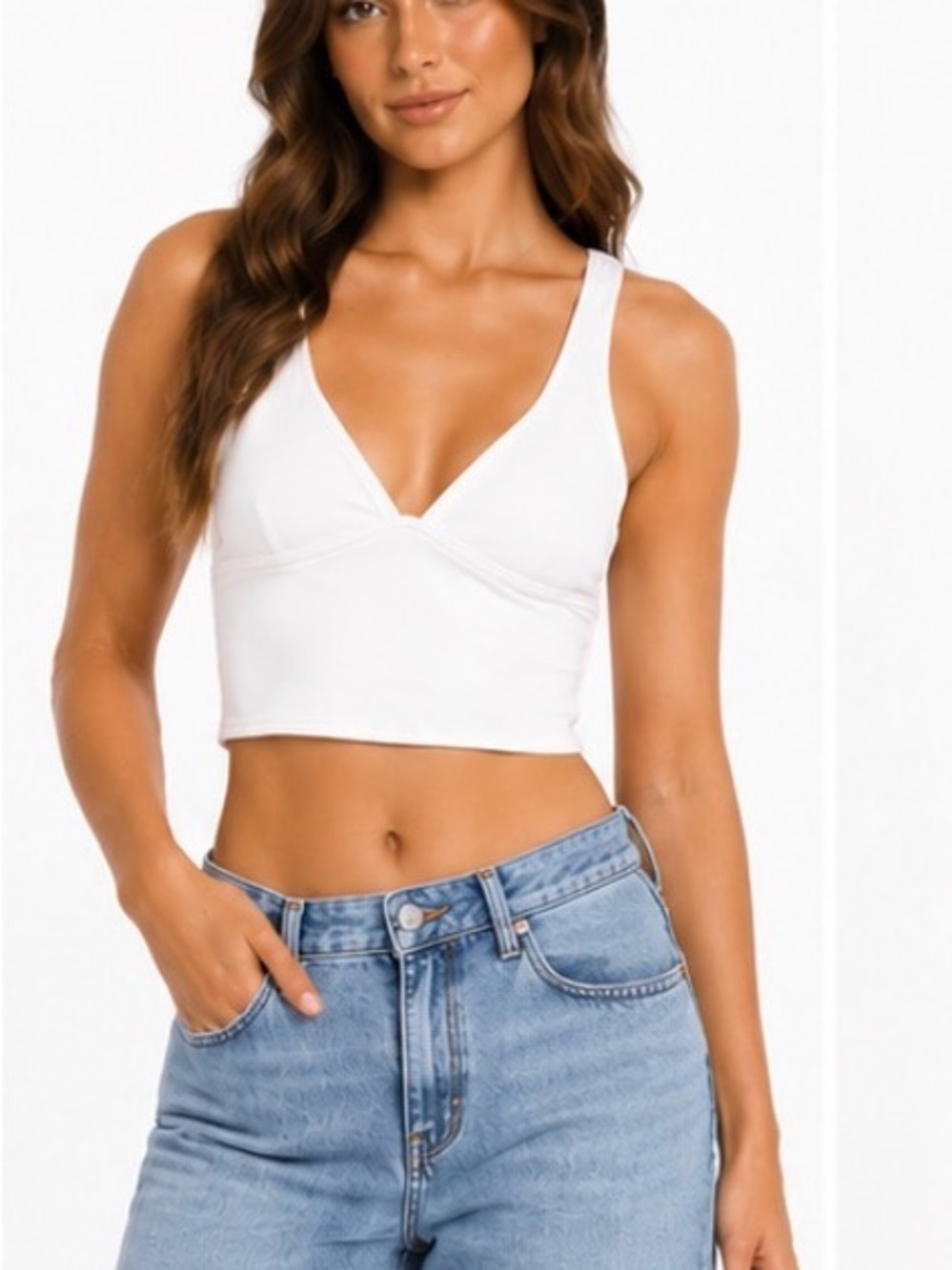 White Fox Boutique White V-Neck Cropped Tank Top